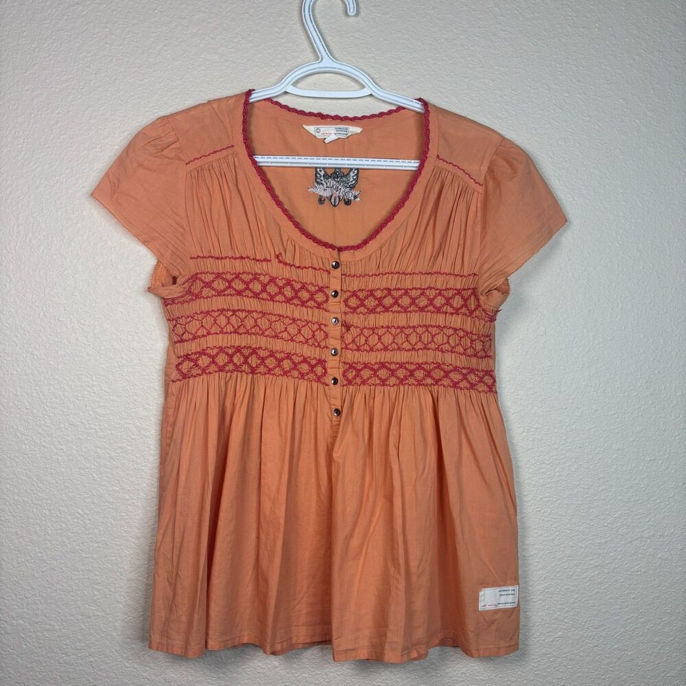 Odd Molly Peach Top with Pink Trim